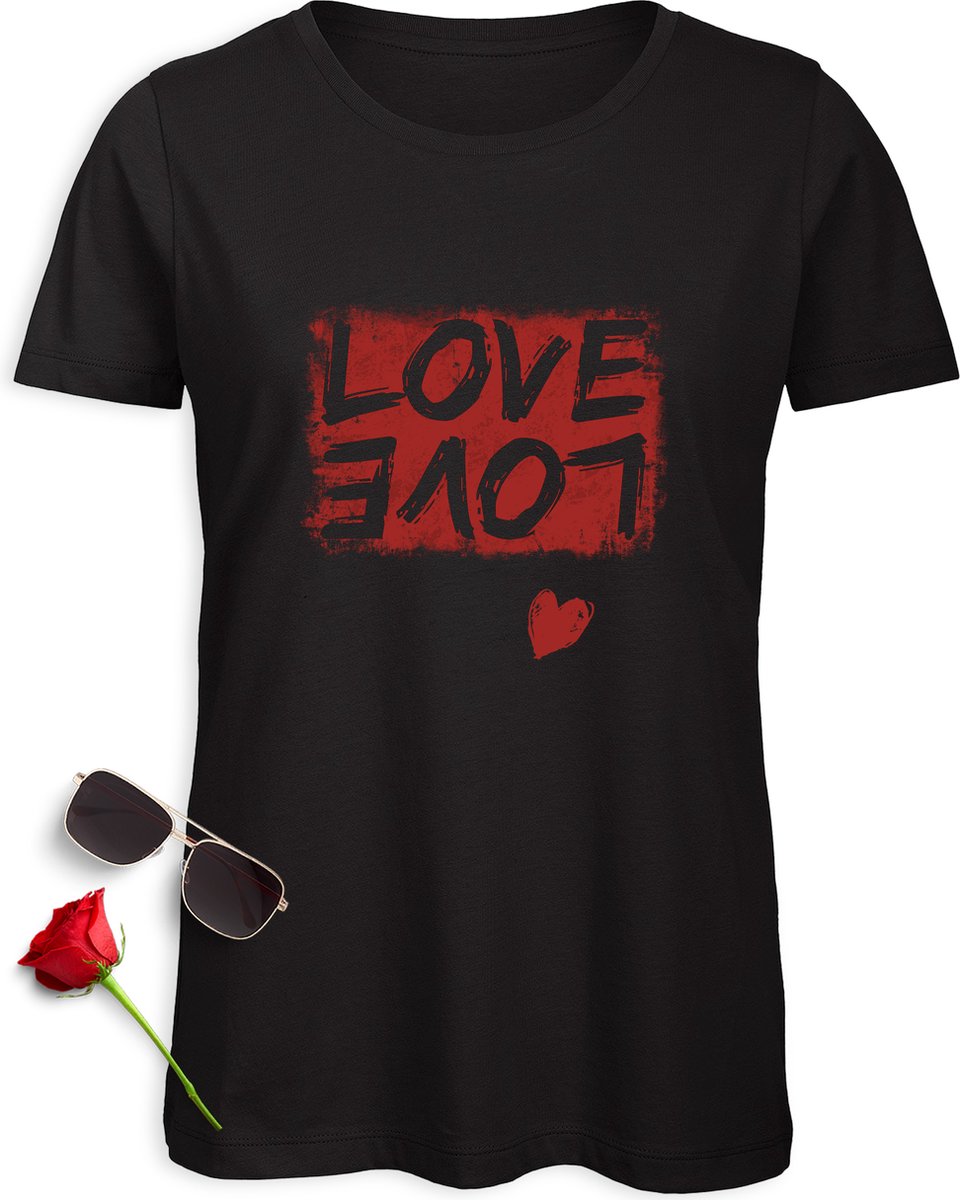 Love t shirt - Grunge love ontwerp tshirt - Vintage print opdruk t-Shirt Dames - Love shirt vrouwen - Maten: S M L XL XXL - t-Shirt kleuren: Zwart en wit.