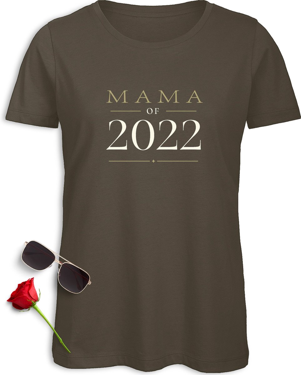 Mama of 2022 T Shirt - tShirt voor moeder - Shirt cadeau voor moeders - Dames t shirt met opdruk - Vrouwen shirt met print - Moederdag t shirt - Verkrijgbaar in maten: S M L XL XXL - Shirt kleuren: Khaki Zwart Paars (Urban Purple).