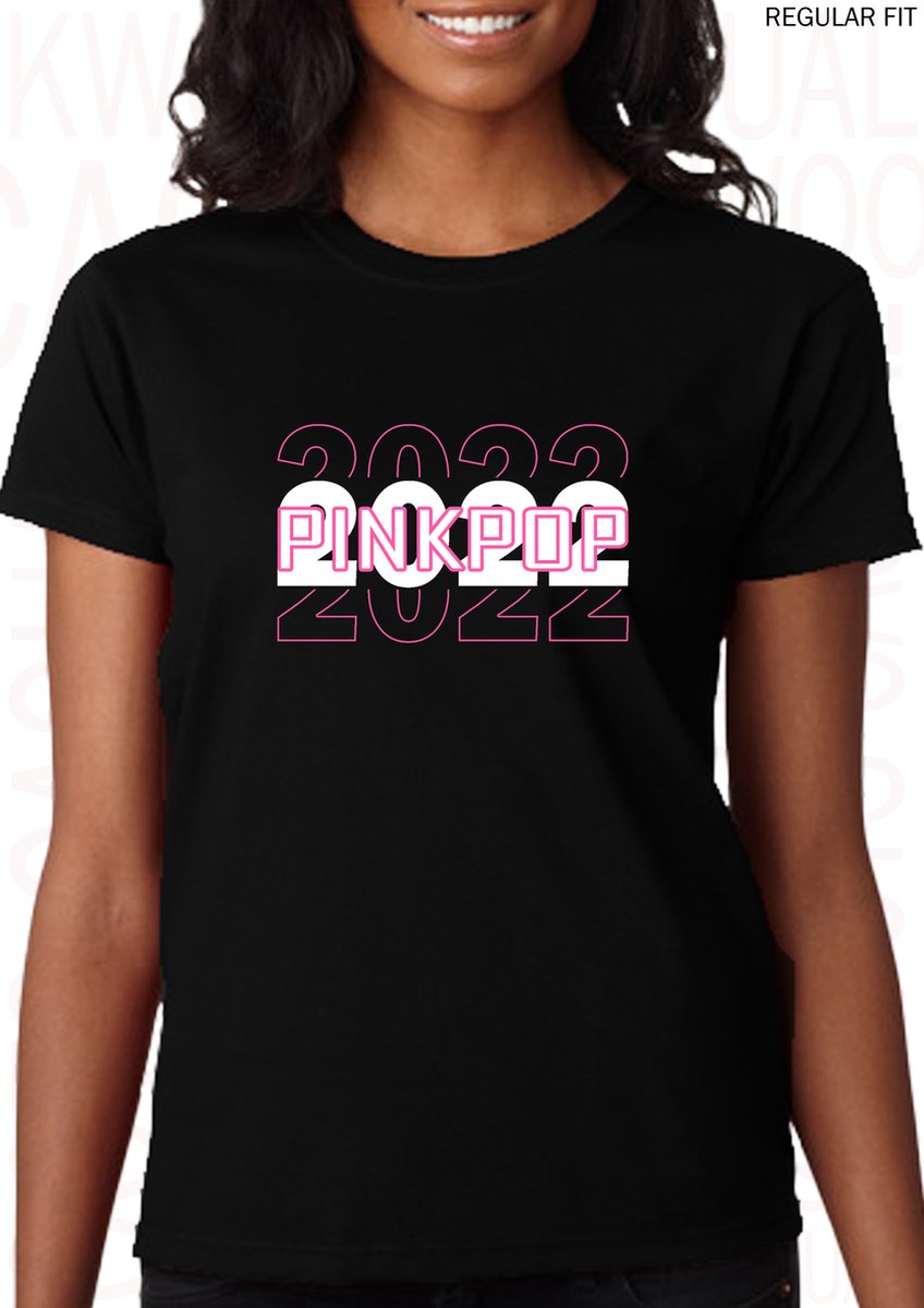 PINKPOP 2022 damesshirt – Maat L - Zwart - Korte mouwen - Ronde hals - Regular Fit - Original Kwoots - Popfestival Landgraaf - Megaland Juni 2022