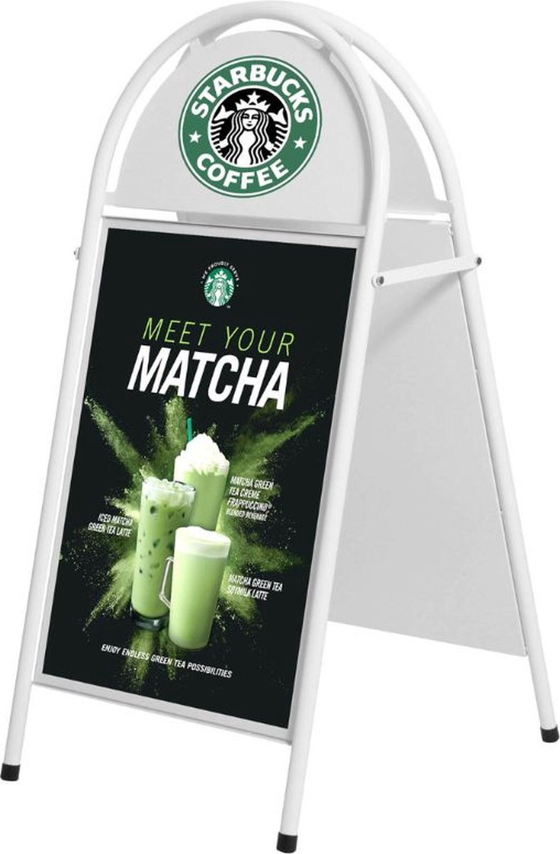 Stoepbord dubbelzijdig B2 staal wit / posterformaat 50x70cm / klantenstopper / sandwichbord / waterdicht