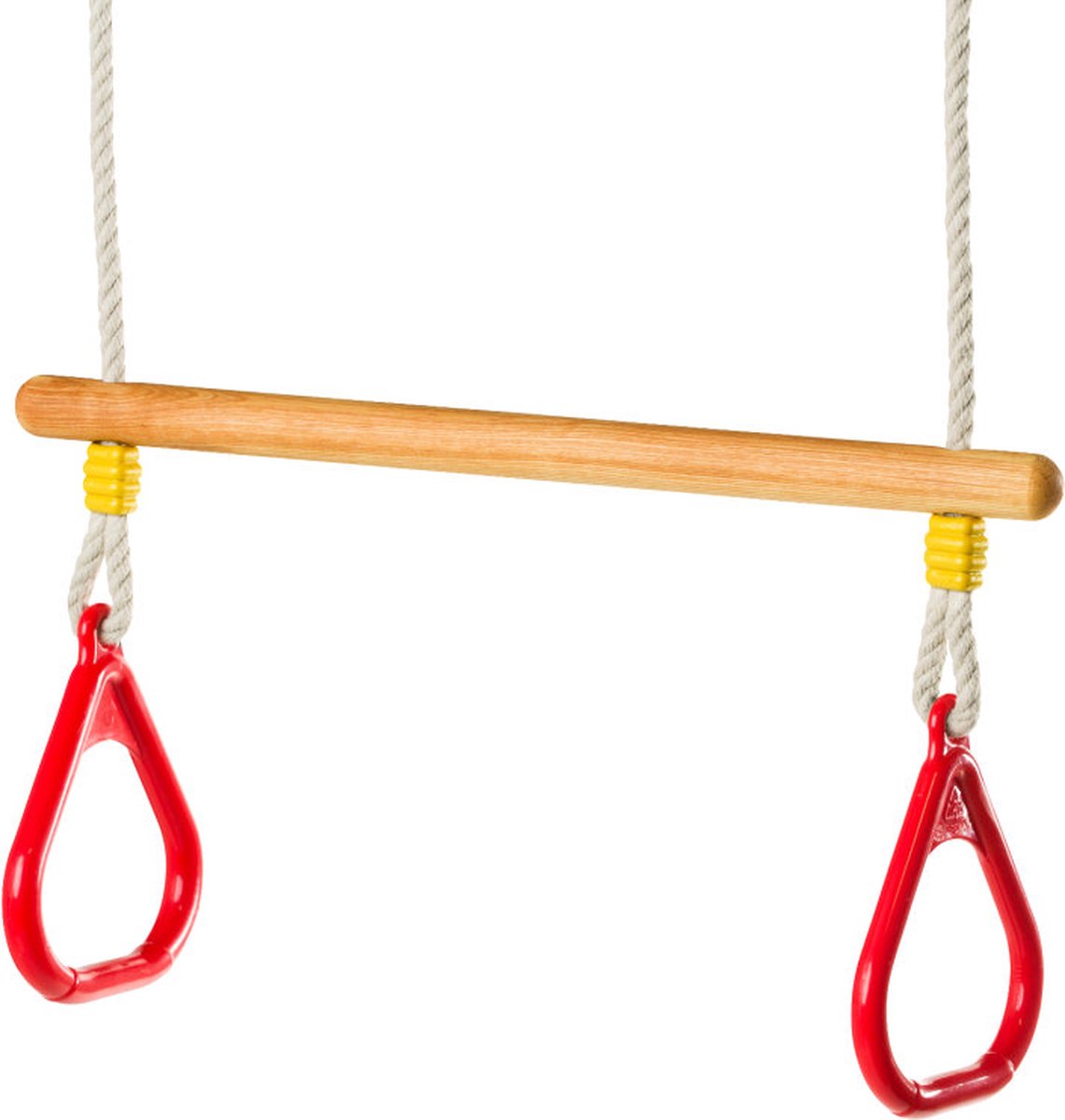 Houten trapeze lijnzaadolie met driehoeksringen Rood en PH Touw