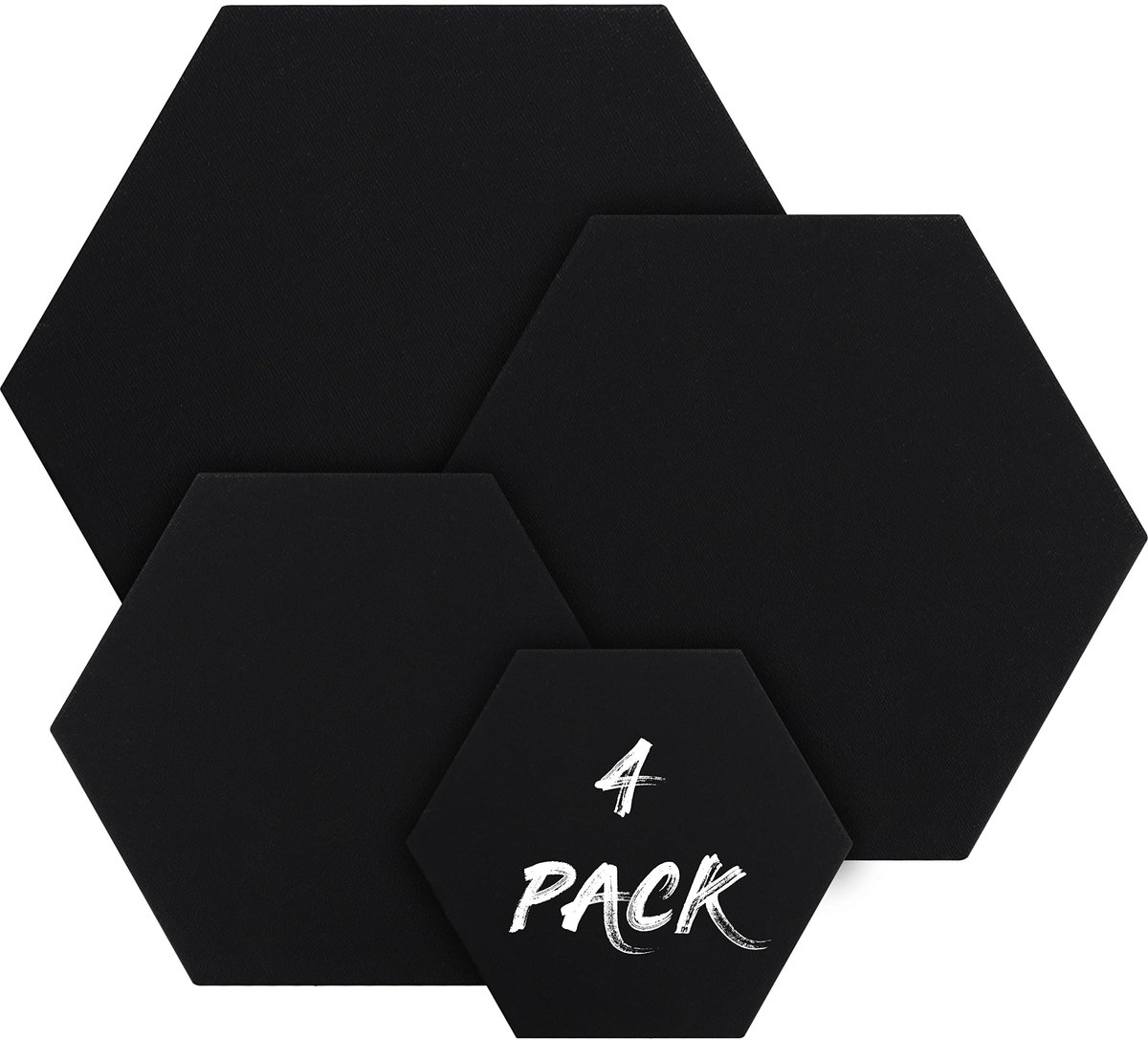 Belle Vous 4 Pak Zwart Hexagonale Canvas Set - 4 Geassorteerde Maten - Voorgerekte Canvas Paneelborden - Geschikt voor Acryl en Olieverf, Maar ook Schetsen en Tekenen