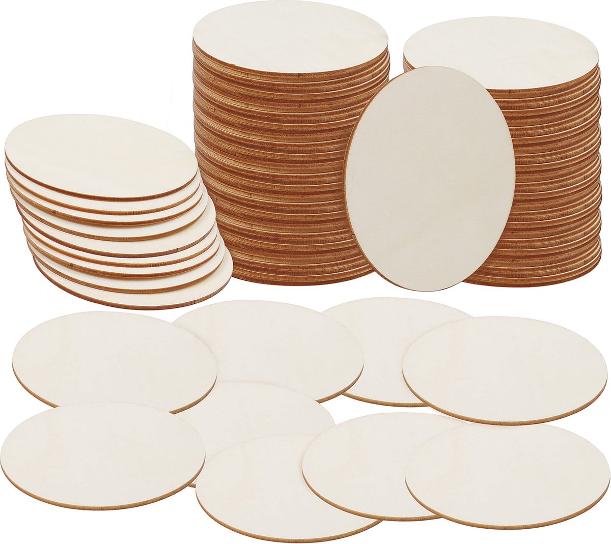 Belle Vous Houten Onafgewerkte Ronde Cirkels (100 Stuks) - 10 cm met 2 mm Dikte - Gewone Natuurlijke Blanco Houten Gescheden Schijven Voor Knutselwerken, Onderzetters, Huisdecoraties en Ornamenten