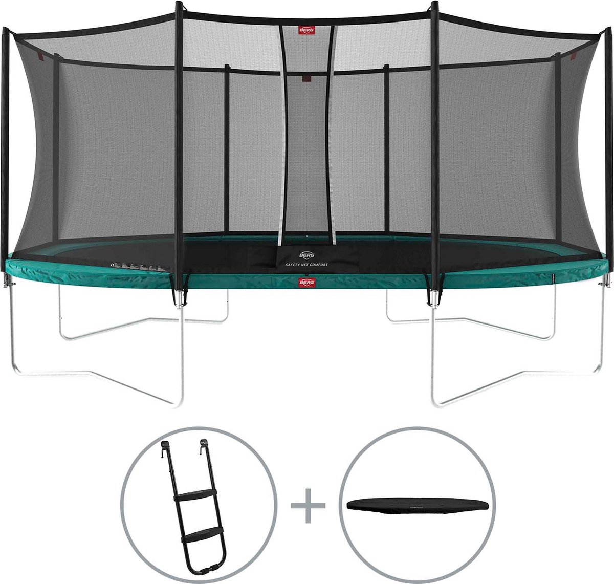 BERG Favorit ovale trampoline op poten 520cm met veiligheidsnet Comfort groen incl. ladder en afdekhoes