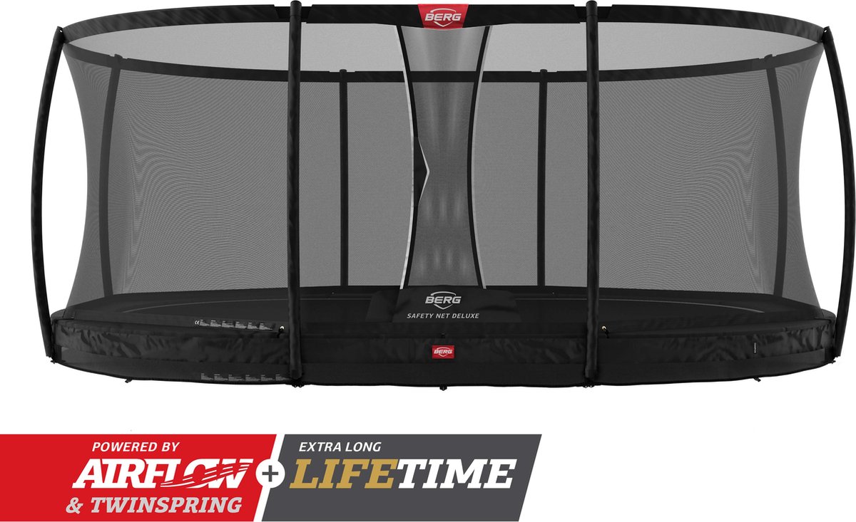 BERG InGround Champion Trampoline - Ovaal - Zwart - 520 cm - incl. veiligheidsnet deluxe