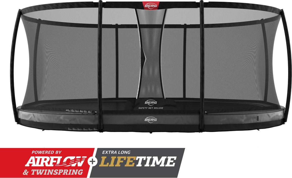 BERG InGround Elite Trampoline - Ovaal - Grijs - 520 cm - incl. veiligheidsnet deluxe