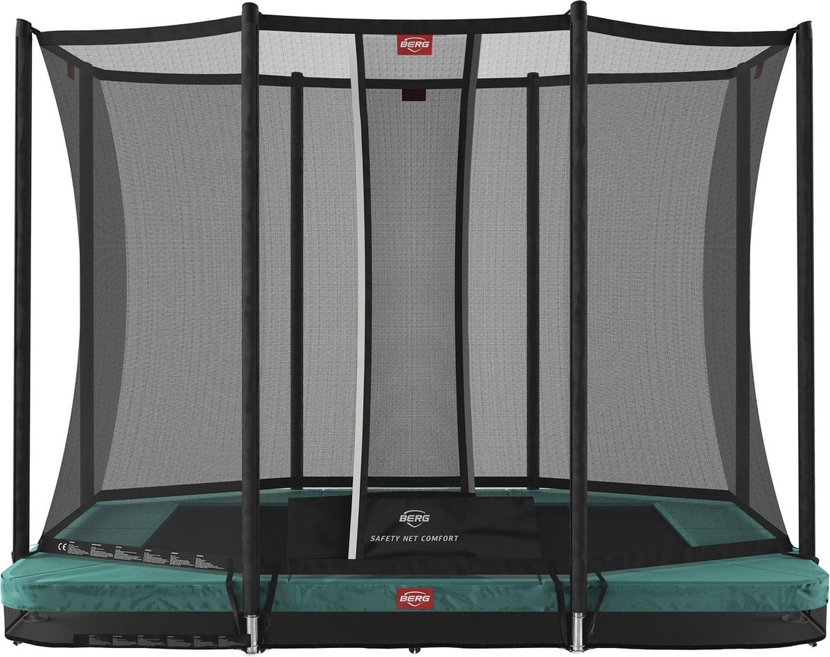 BERG Trampoline Ultim Favorit met Veiligheidsnet - Safetynet Comfort - InGround - 280 x 190 cm - Groen - Met Afdekhoes