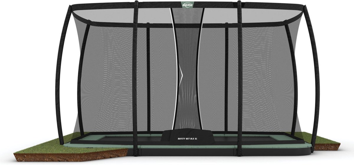 BERG Ultim Champion ECO FlatGround Trampoline - Volledig Circulair - Rechthoek - 410 cm - incl. Safety Net Deluxe XL - Groen