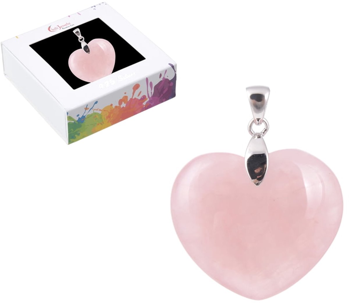 Hanger Rozenkwarts hart verzilverd