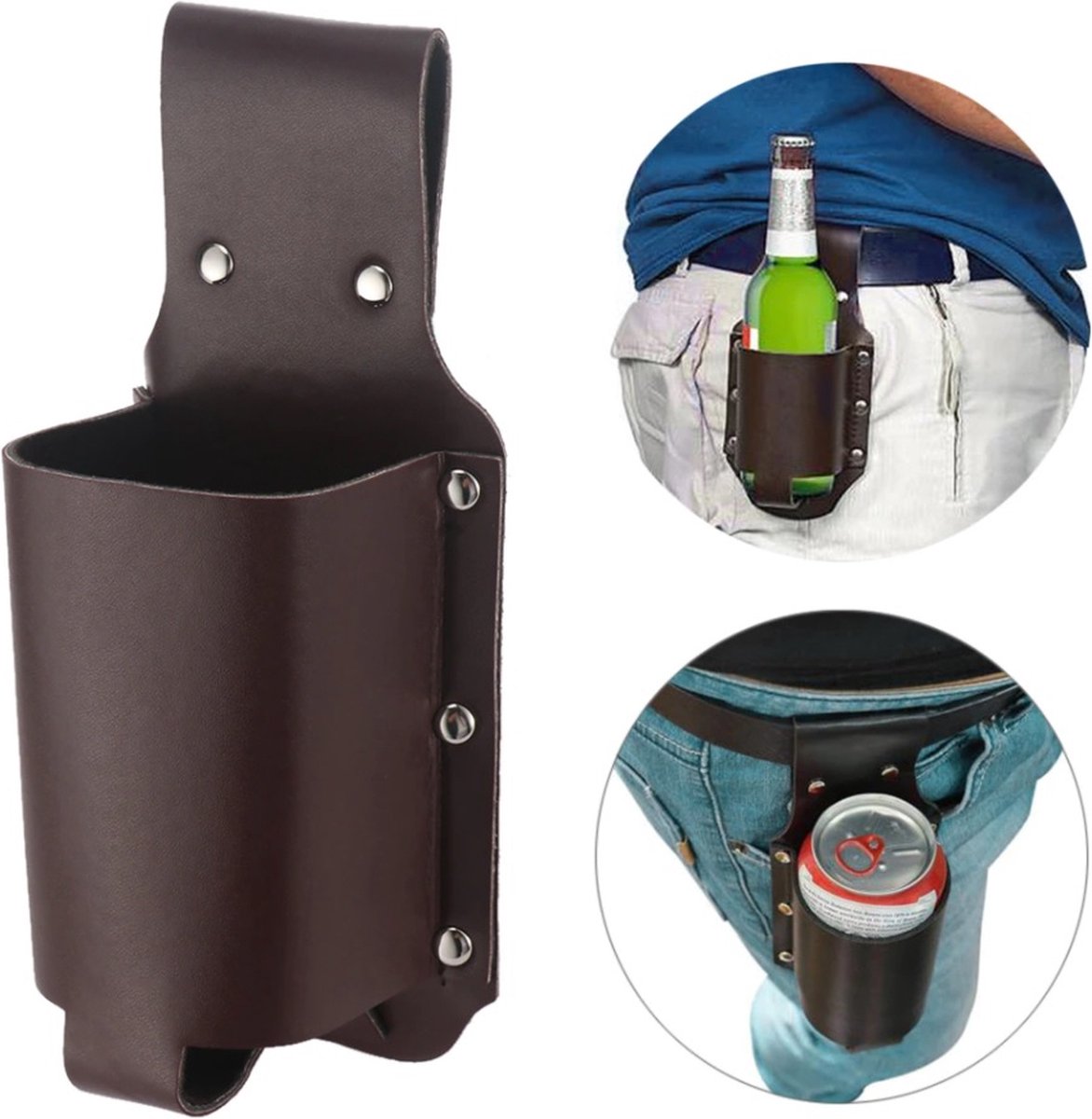 BG4U - PU Lederen Bier Holster - Bier Houder Riem - PU Leren Bierhouder - Draagbare Bier Gadget - Bruin