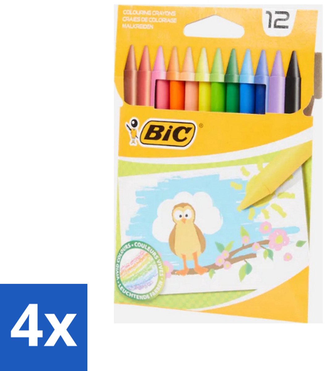 4 x BIC - Waskrijt - Diverse Kleuren - 12 Krijtjes - Kleurpotloden - Waskrijt - Tekenkrijt - Creatief Materiaal - Kinderkrijt