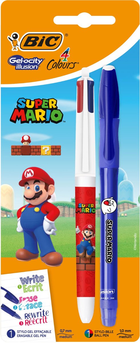 BIC Gel-Ocity Illusion gelpen en 4 Kleuren Balpen Super MARIO™ - pak van 2