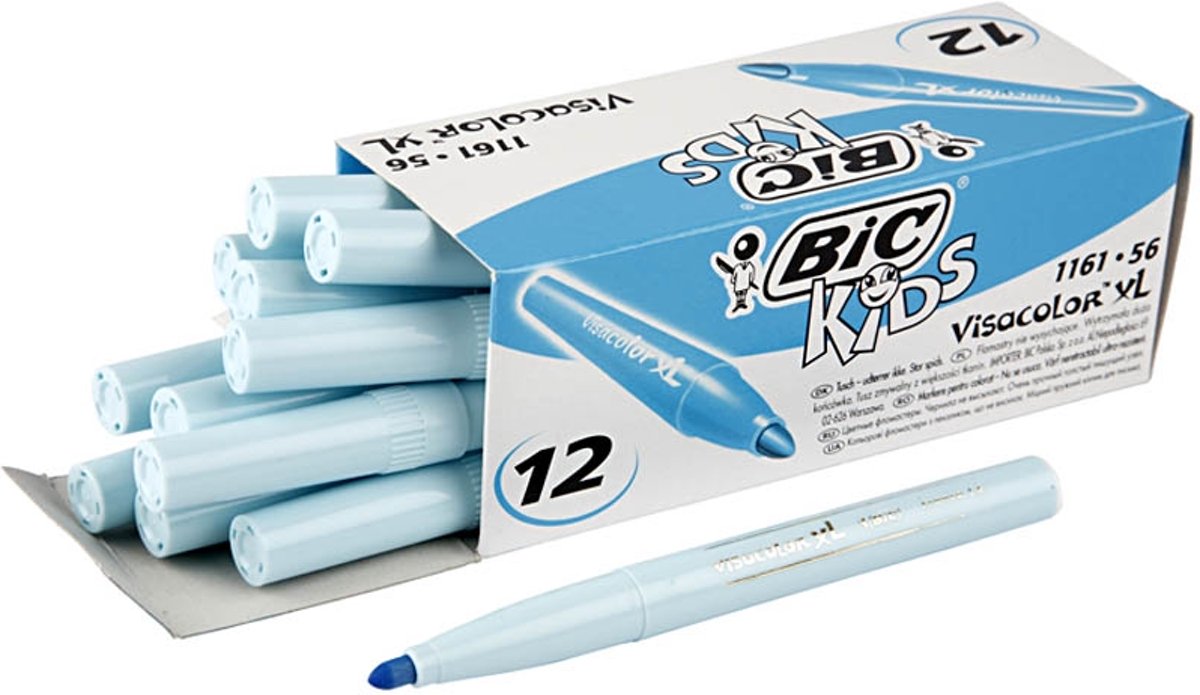 Viltstiften Bic Visa Marker dikte punt 3mm BLAUW 12 stuks in een doos