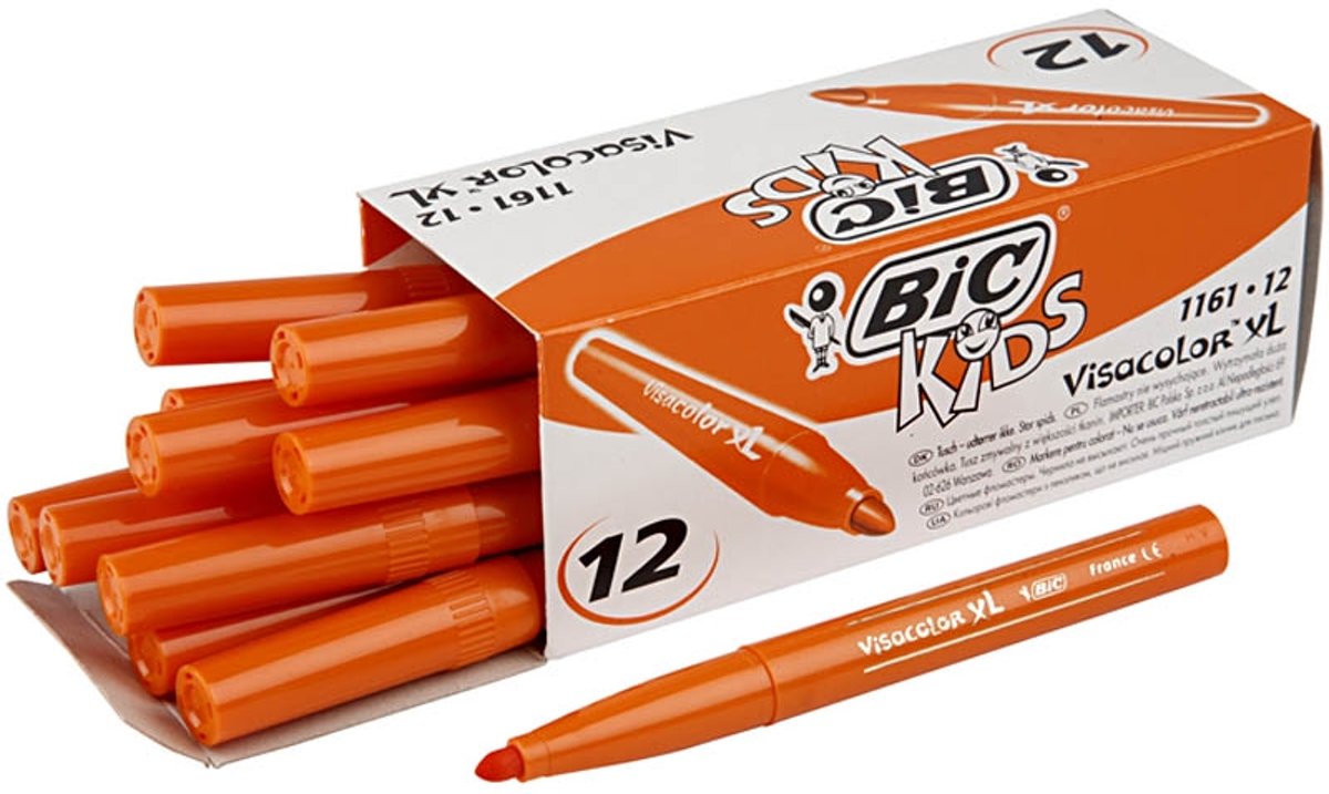 Viltstiften Bic Visa Marker dikte punt 3mm ORANJE 12 stuks in een doos