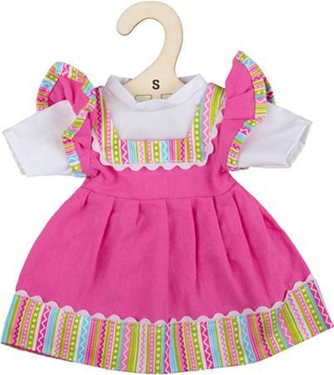 Bigjigs Pink dress with striped trim - Small