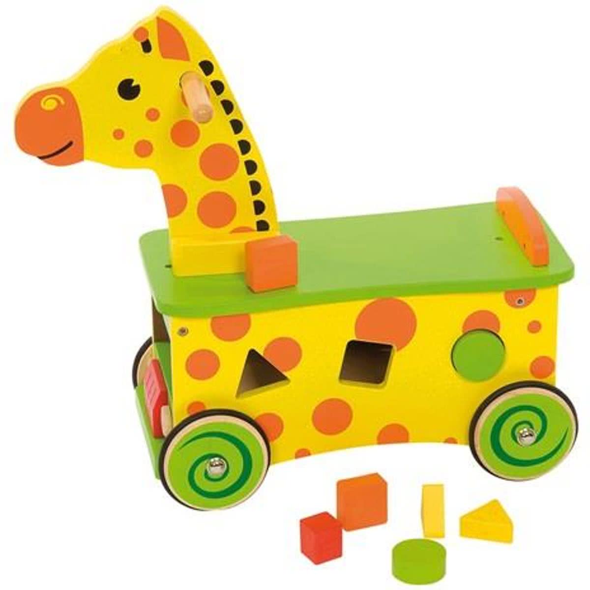 Houten Loop en Sorteerwagen Giraffe