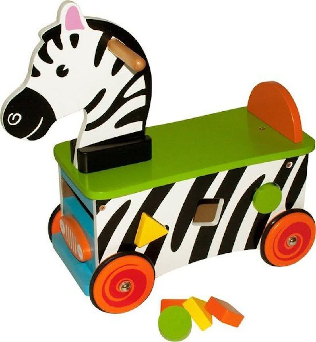 Houten Loop en Sorteerwagen Zebra