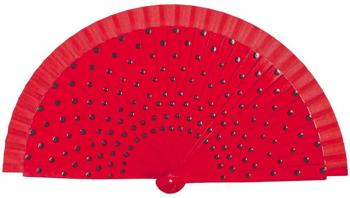 Waaier - Rood met Zwarte stippen - 23 cm