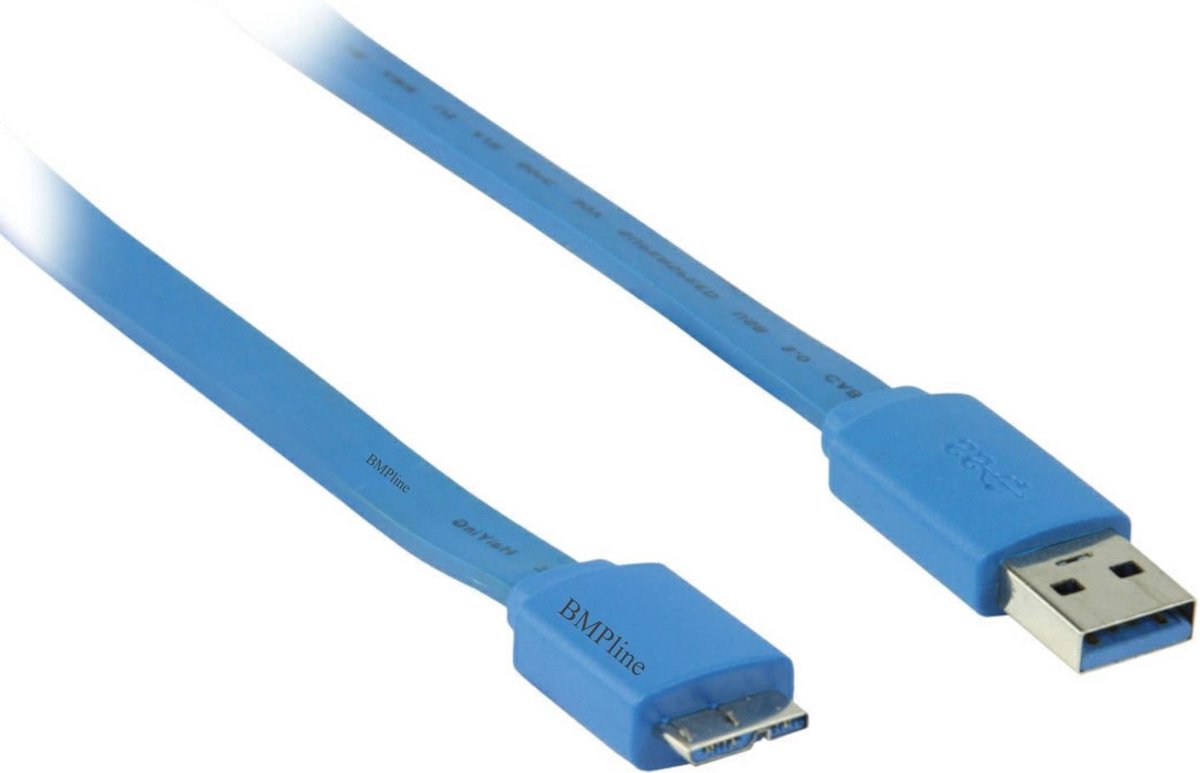 BMPline Platte USB 3.0 A mannelijk naar USB 3.0 micro B mannelijk kabel 2,00 m blauw