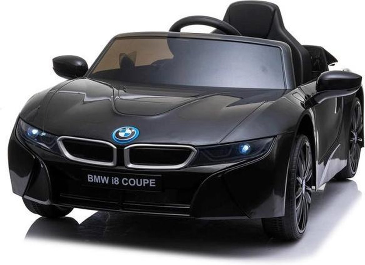 BMW i8 Elektrische Kinderauto 12V - Zwart - Accu Auto voor kinderen met afstand bediening - Muziek Module - Rubberen EVA Banden - Kunst Lederen Zitje