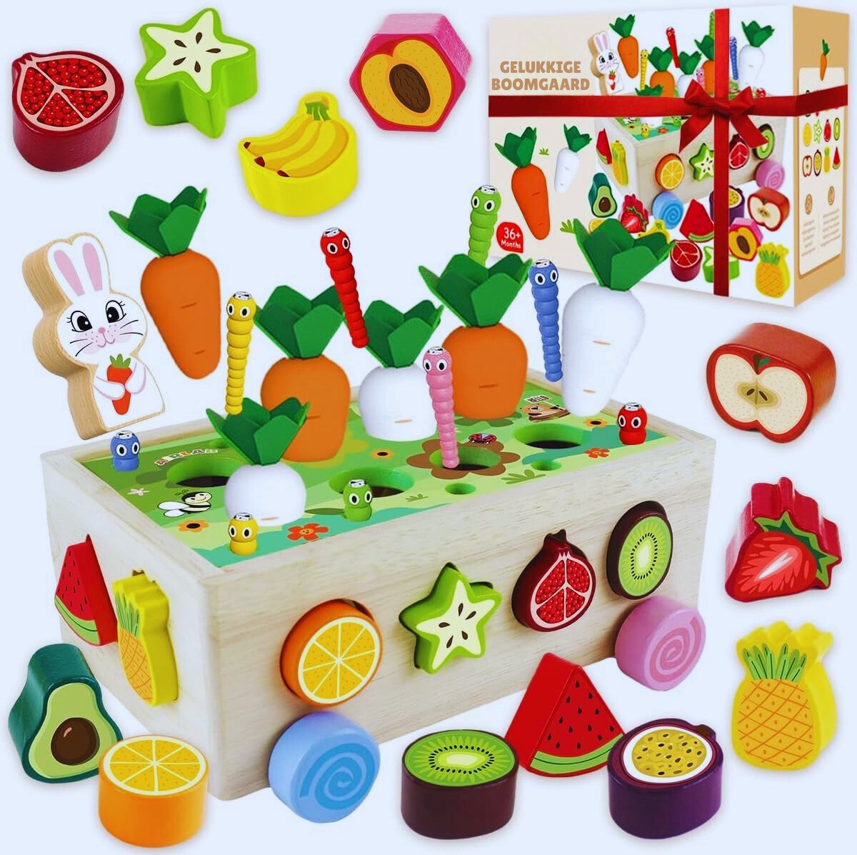 7-In-1 Montessori Houten Speelgoed – Educatief Oogstspel & Sorteerpuzzels Voor Peuters (1-3 Jaar) – Zintuiglijke Fruit- En Vormentuin