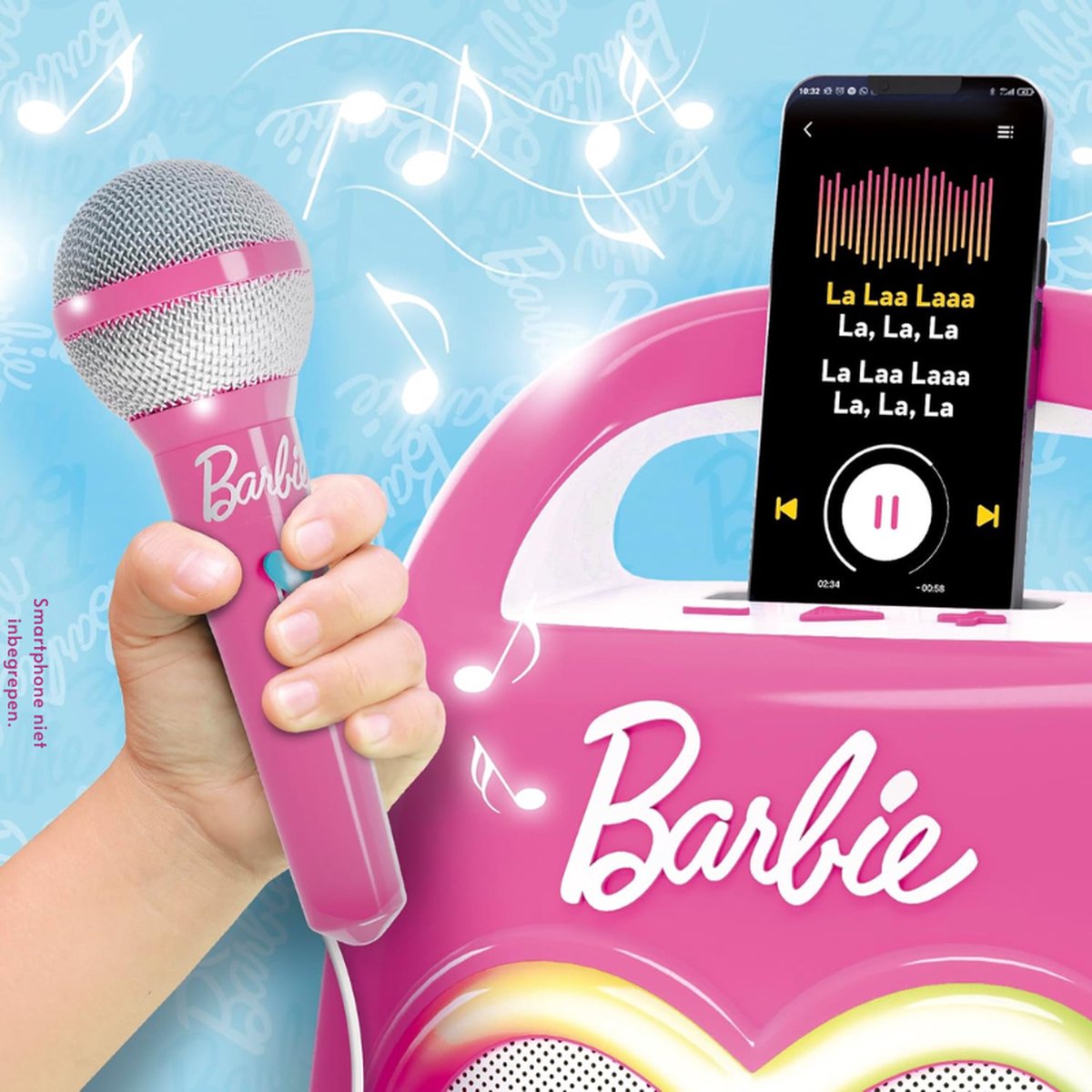 BARBIE PARTY Karaoke Voor Kinderen Inclusief Microfoon Bluetooth Luidspreker Inclusief Muziek Smartphone Connectiviteit Multicolor Licht Effect Muziek en Feest Vanaf 4 Jaar
