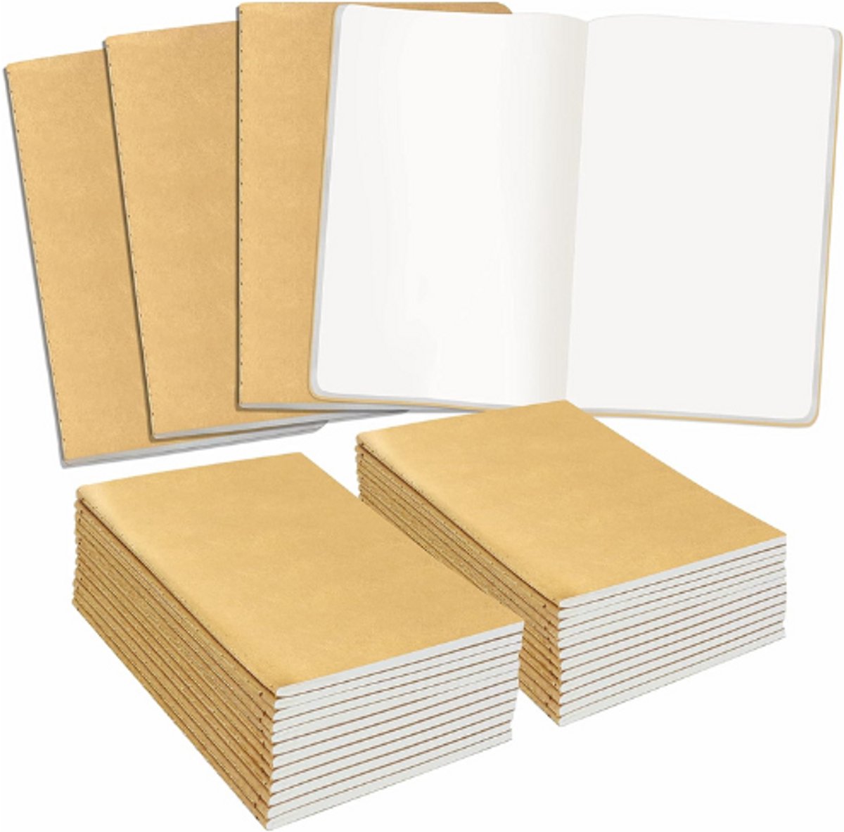 Blanco Notitieboek A6 - Kraftkaft, 48 Paginas (24 Vellen) - Notitieboek Voor Kantoor, Thuis, School Of Bedrijf – Compact Formaat (10 x 14,5 cm)