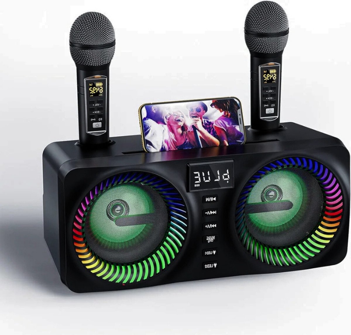 Draagbare Karaokemachine En Bluetooth Luidspreker Met UHF Draadloze Microfoon, Bas/Treble Aanpassing, PA-Systeemondersteuning, TWS, AUX-In, FM Radio en Opnamefunctie – Ideaal voor Feestjes En Evenementen