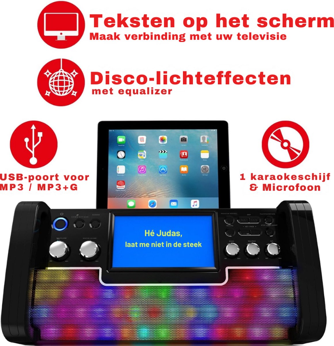EKS780 BT Bluetooth CD CDG Karaoke Disco Party Machine Met Luidspreker 1 Microfoon LED Disco Lights en 7 Inch Kleuren TFT Scherm