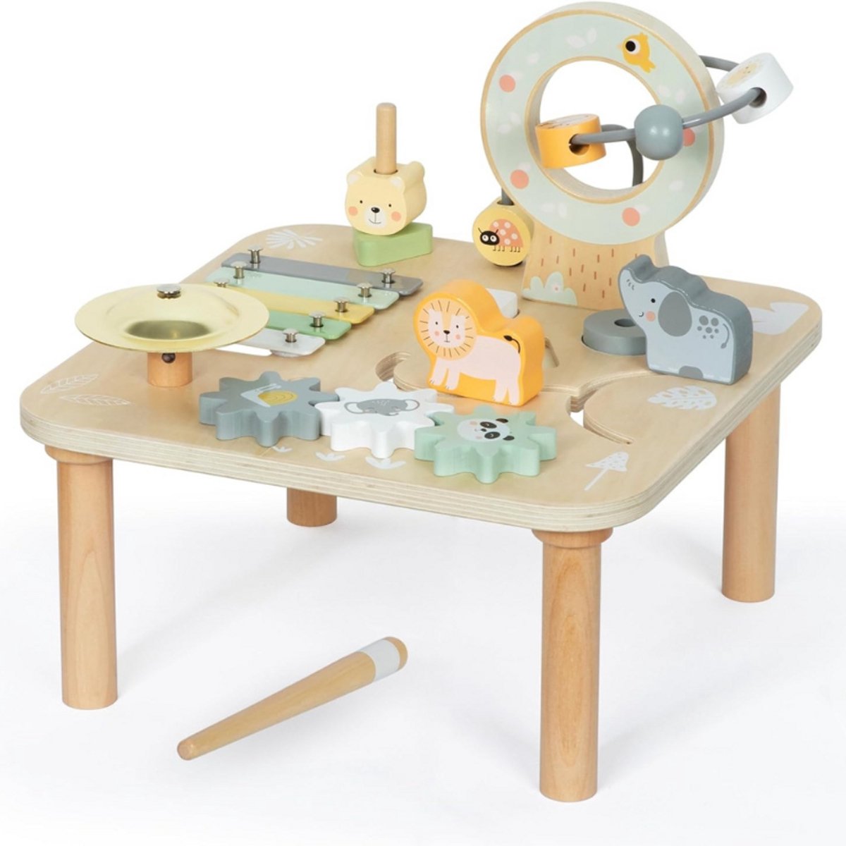 Educatieve Houten Speeltafel Voor Kinderen - 7 In 1 Muzikale Activiteitentafel - Met Cimbaal En Gong - Sensorisch Speelgoed Jungle Thema - Ontwikkelingsspeelgoed Voor Peuters