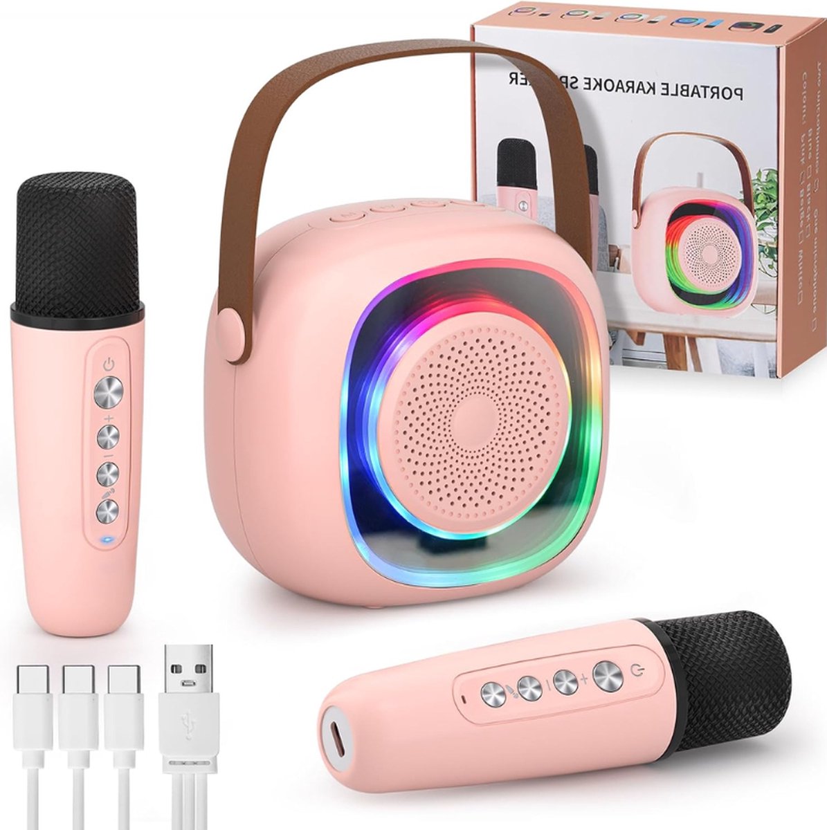 Karaoke Kids Karaoke Machine Met 2 Microfoons Draagbare Karaoke Voor Kinderen Met Led Feestverlichting en Stemwisselende Effecten Cadeaus Voor Kinderen Van 3 Tot 15 Jaar Jongens en