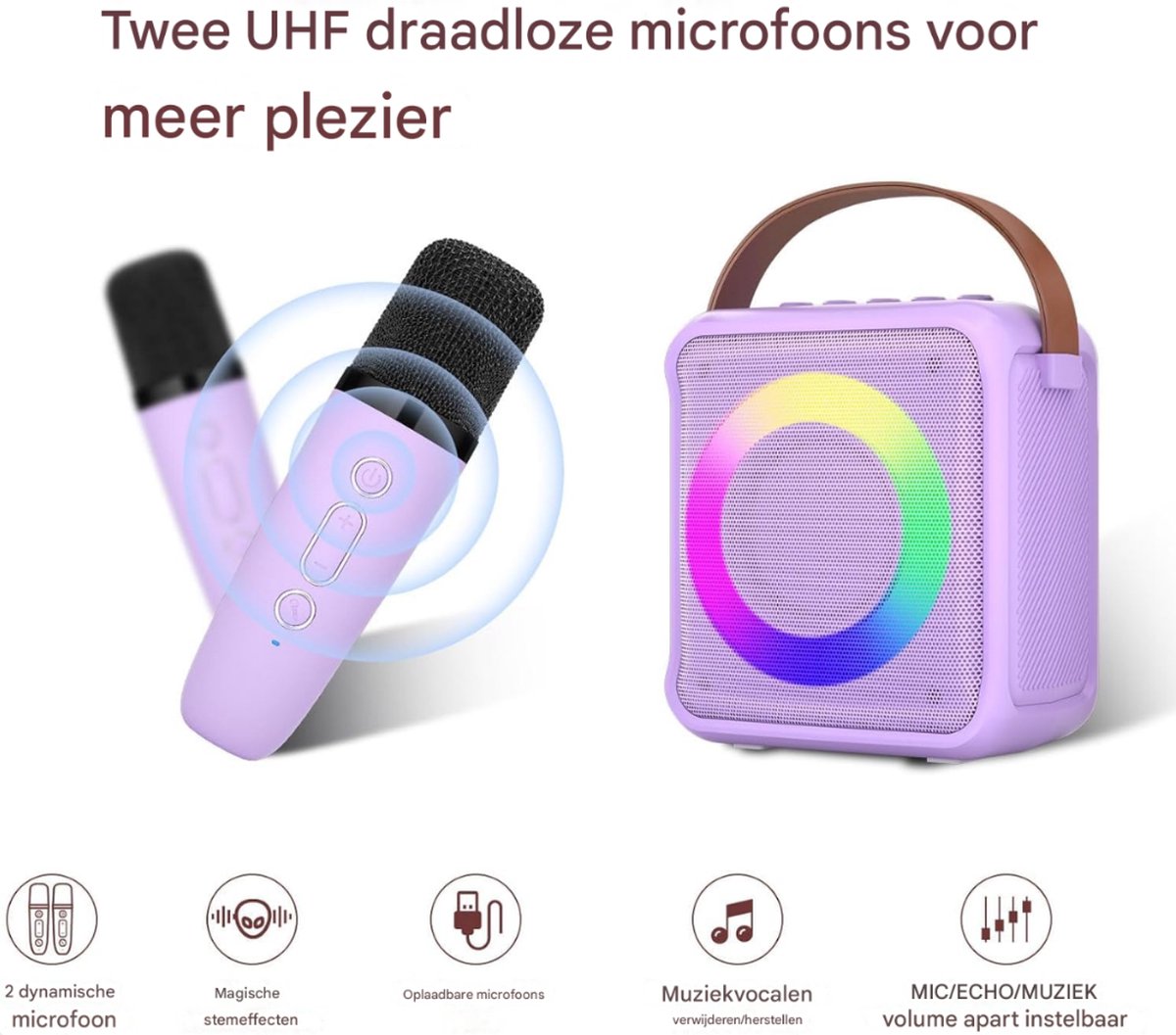 Karaokespeelgoed Voor Kinderen en Volwassenen met 2 Microfoons Draagbare Karaokemachine met LED Lichten en Spraakverandering Geschenken Voor Kinderen van 3-18 Jaar Jongens en Meisjes