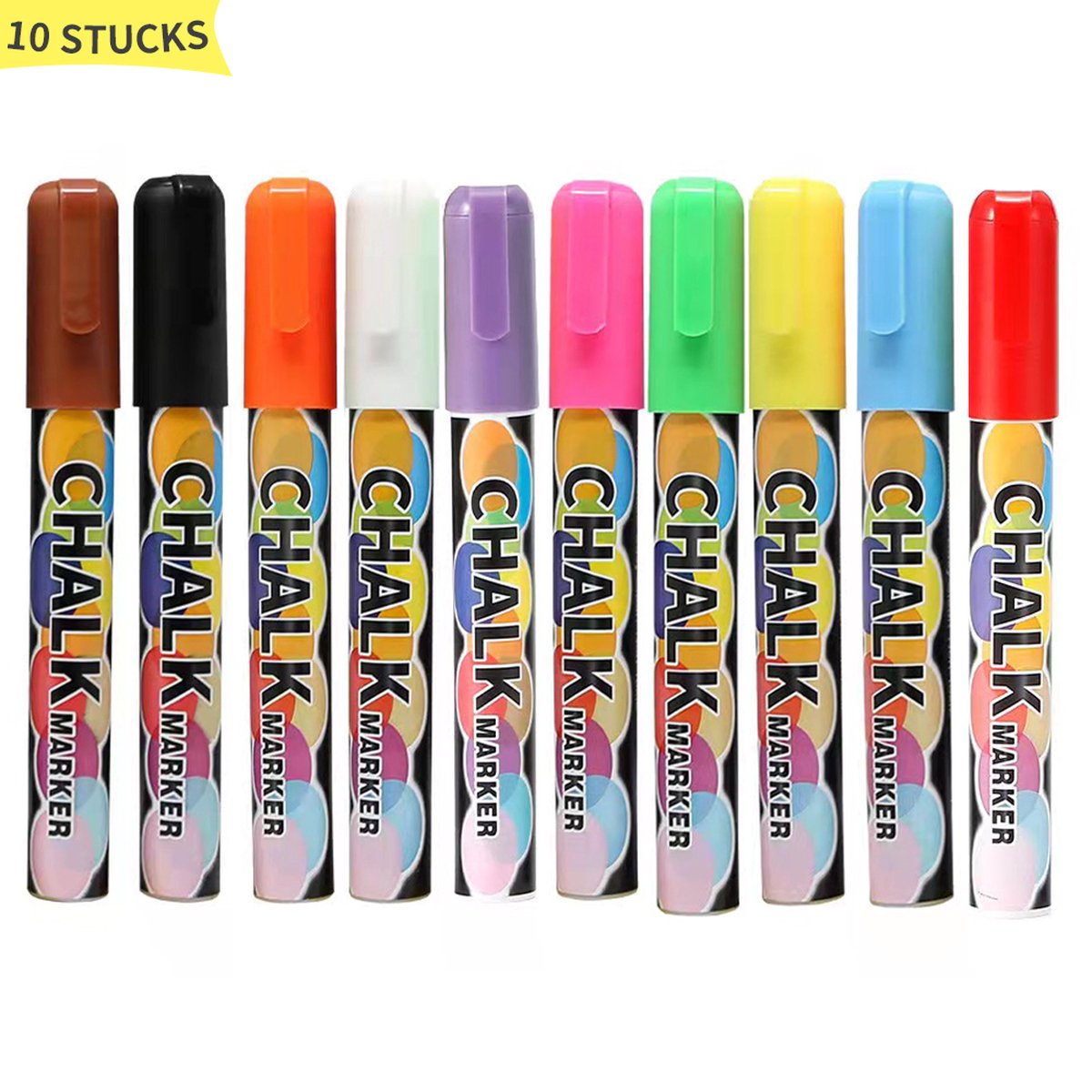 BOTC 10 kleuren vloeibare krijtstift - Liquid Chalk Marker - 6MM - Omkeerbare Tip Droog & Nat Wissen - Voor Krijtbord -  Schoolbord - Vensterglas