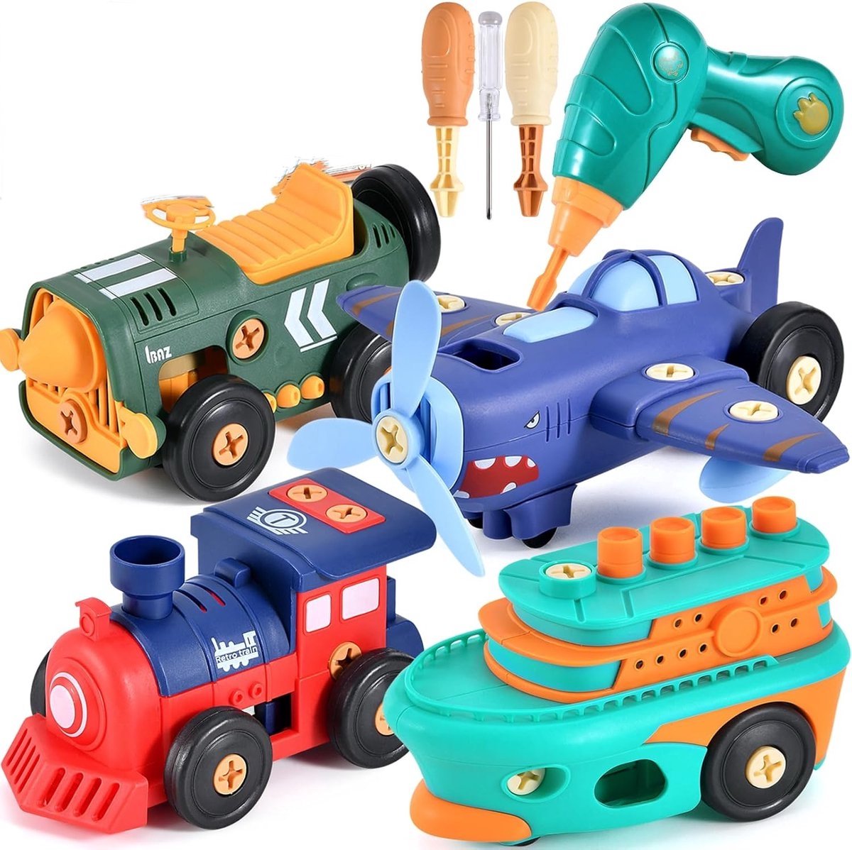   Elektrisch speelgoedauto - om uit elkaar te halen - Gereedschapsset voor kinderen met motor en boormachine - STEM-educatief voor kinderen vanaf 3 jaar