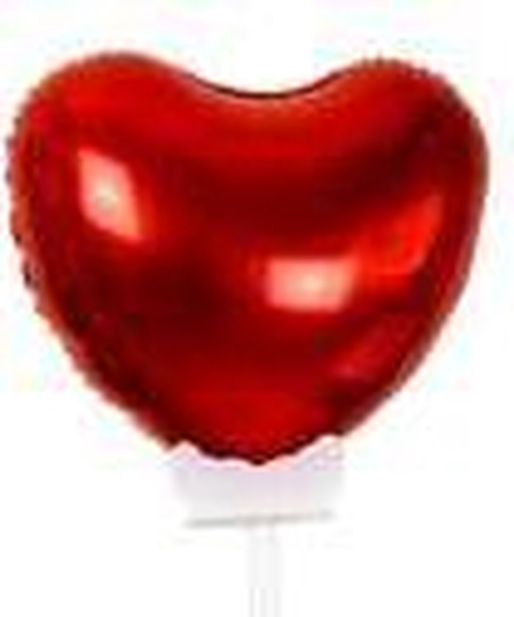 Ballon Hart op stok - Rood - Blinkend - incl. Stok 55cm - Vorm 14cm