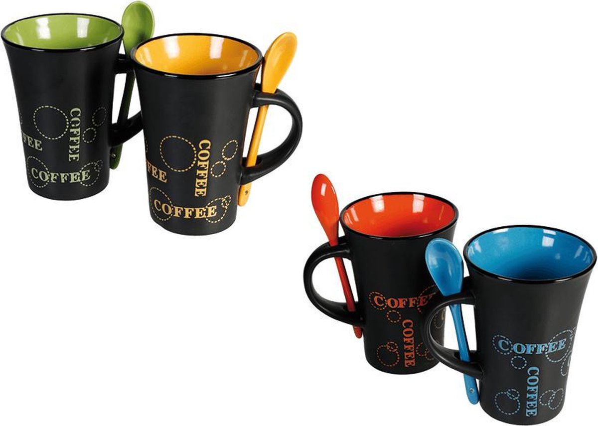 Set van 4 koffiebekers met lepeltje