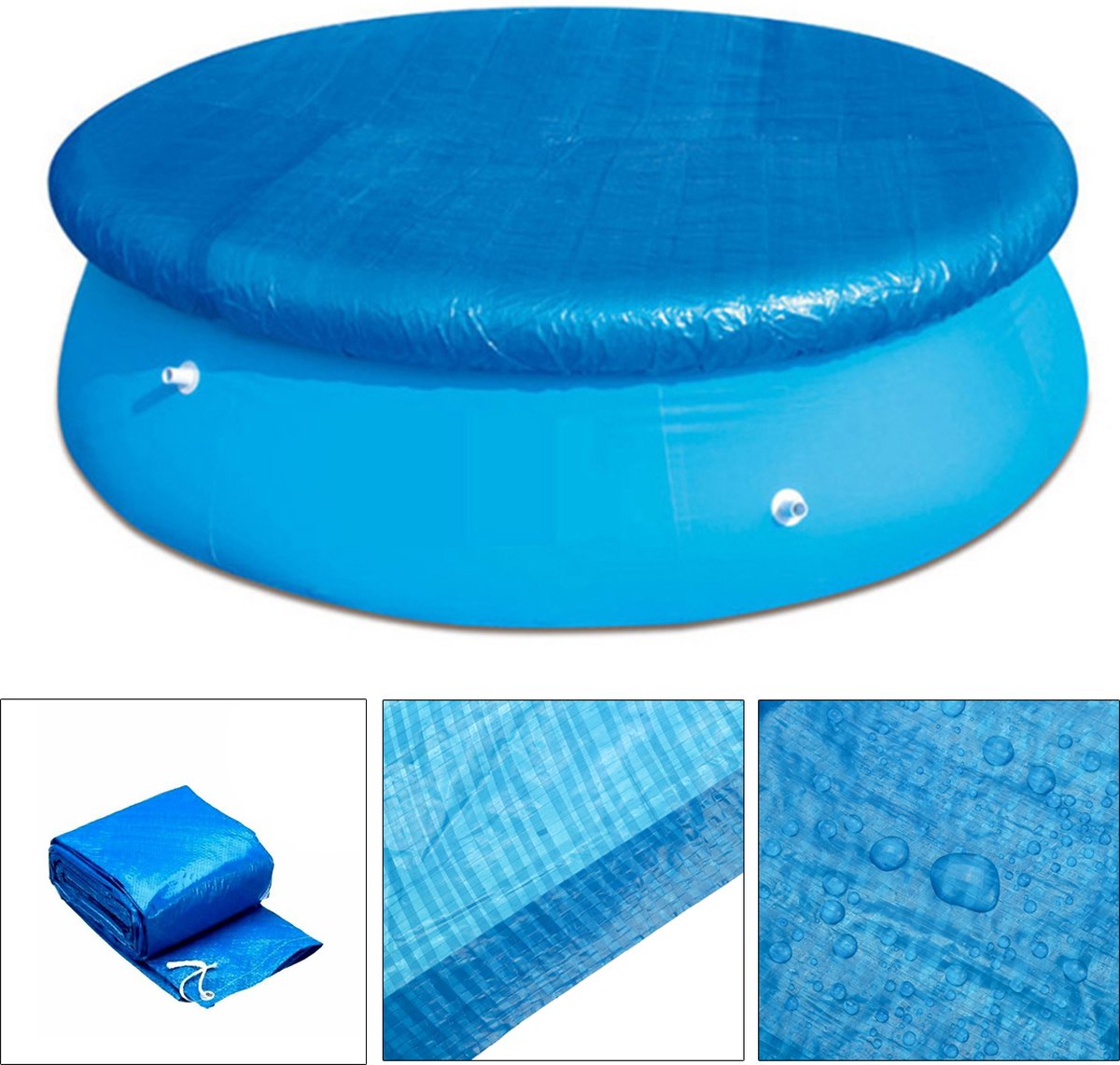 BRGOOD Zwembad Afdekzeil - Rond Afdekzeilen - 372cm - Opvouwbaar Waterdicht -Blauw