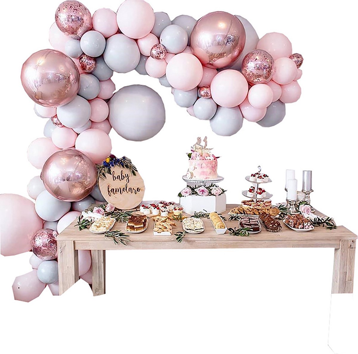 Roze Ballonnenboog, slinger,Garland kit,wit, goud, metallic, latex ballon voor babyshower, verjaardag, feest, bruiloft, jubileum, decoratie