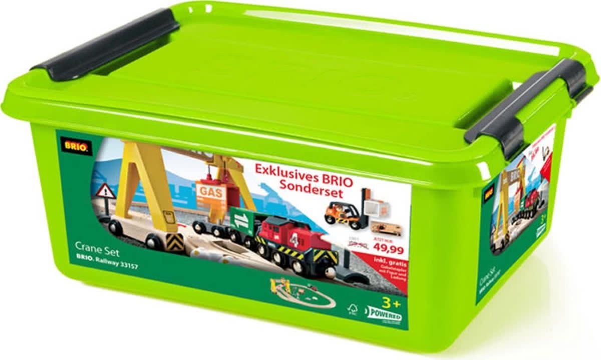 Brio 33157 Speciale Kraan Houten Trein Set met batterij locomotief (in handige opbergemmer met deksel)