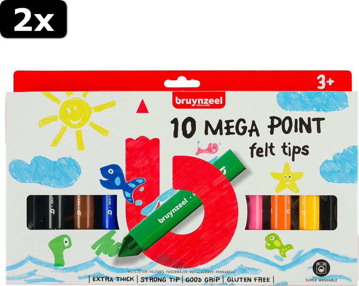 2x Bruynzeel Kids Mega Points viltstiften set 10