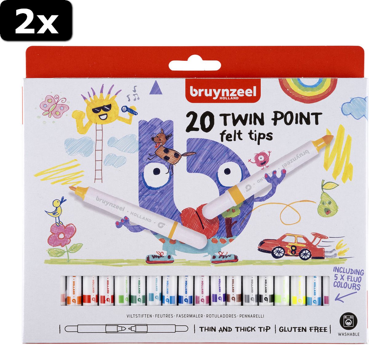 2x Bruynzeel Kids Twin Point viltstiften set 20