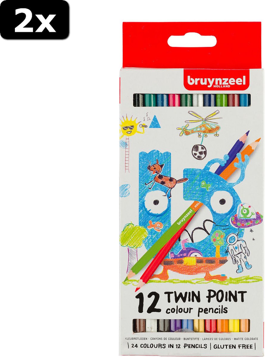 2x Bruynzeel Kids Twin Points kleurpotloden set 12