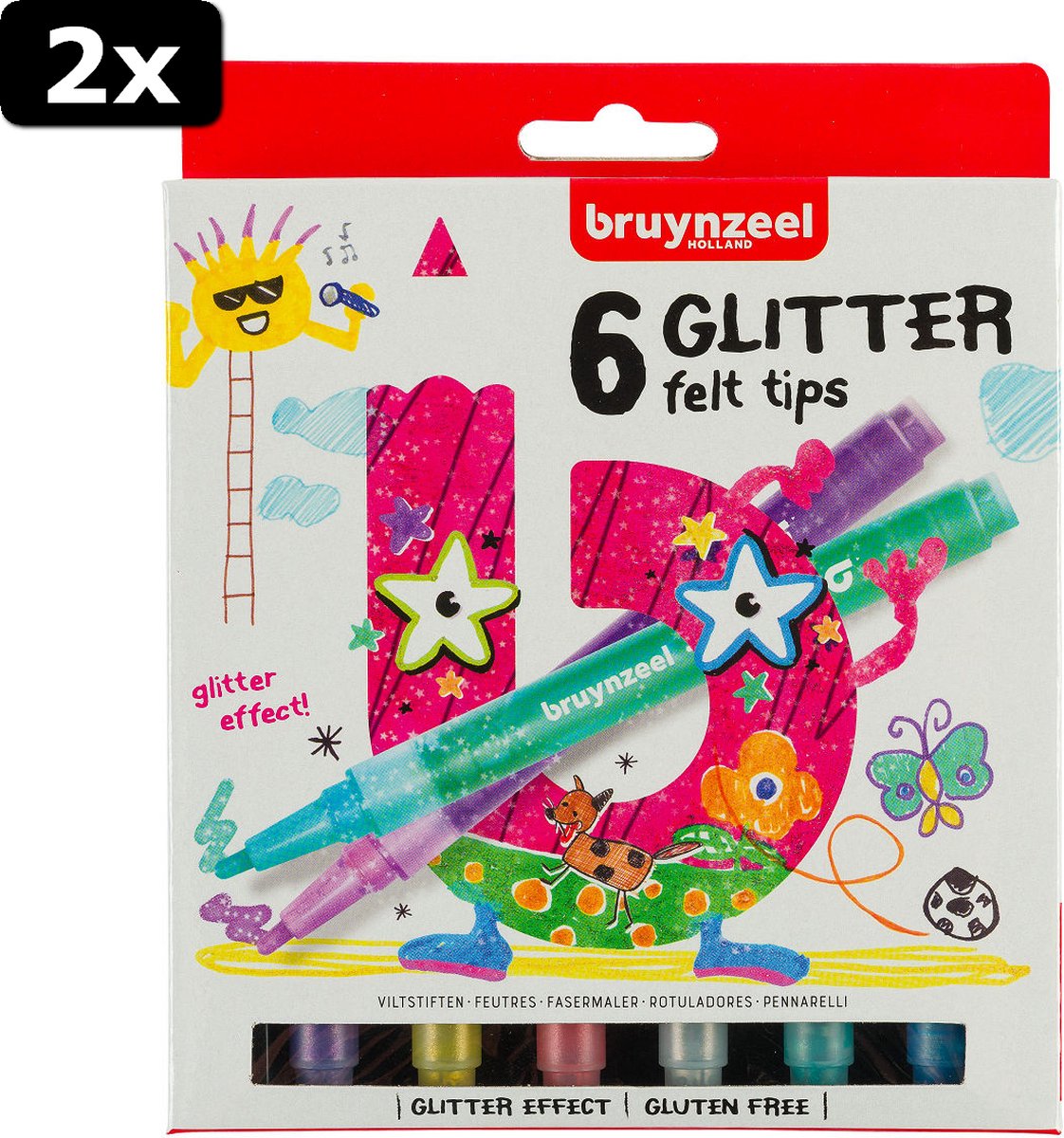 2x Bruynzeel glitter points set 6 viltstiften