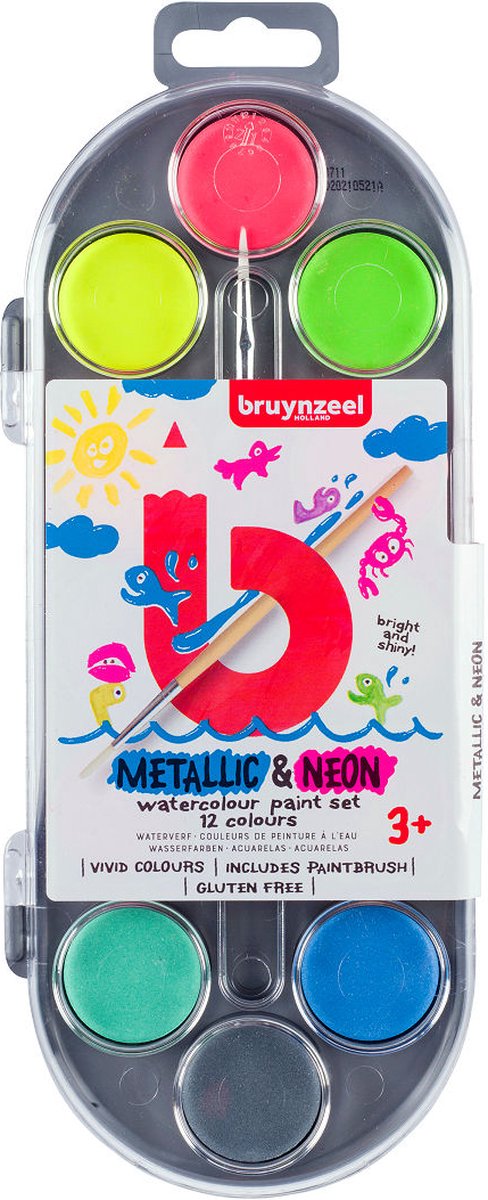 Bruynzeel Kids Waterverf Set van 12 Metallic  AND  Neon Kleuren