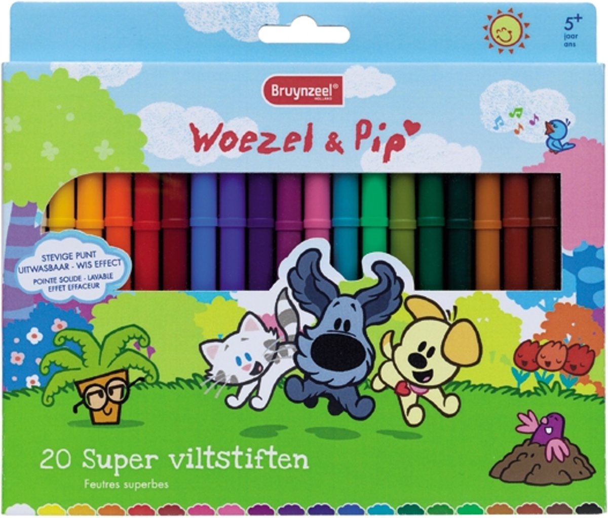 Woezel & Pip set 20 super viltstiften incl. witte wis-stift