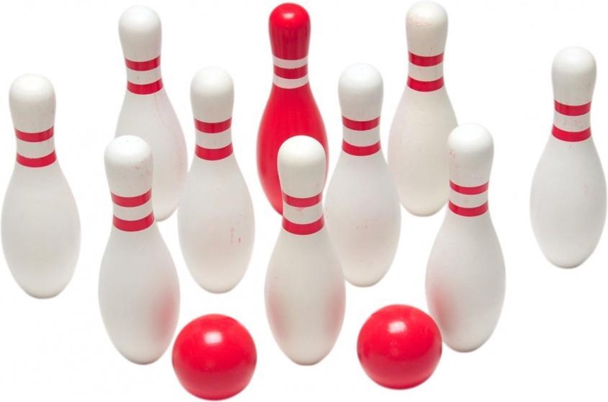 bowlingspel hout 12-delig wit/rood