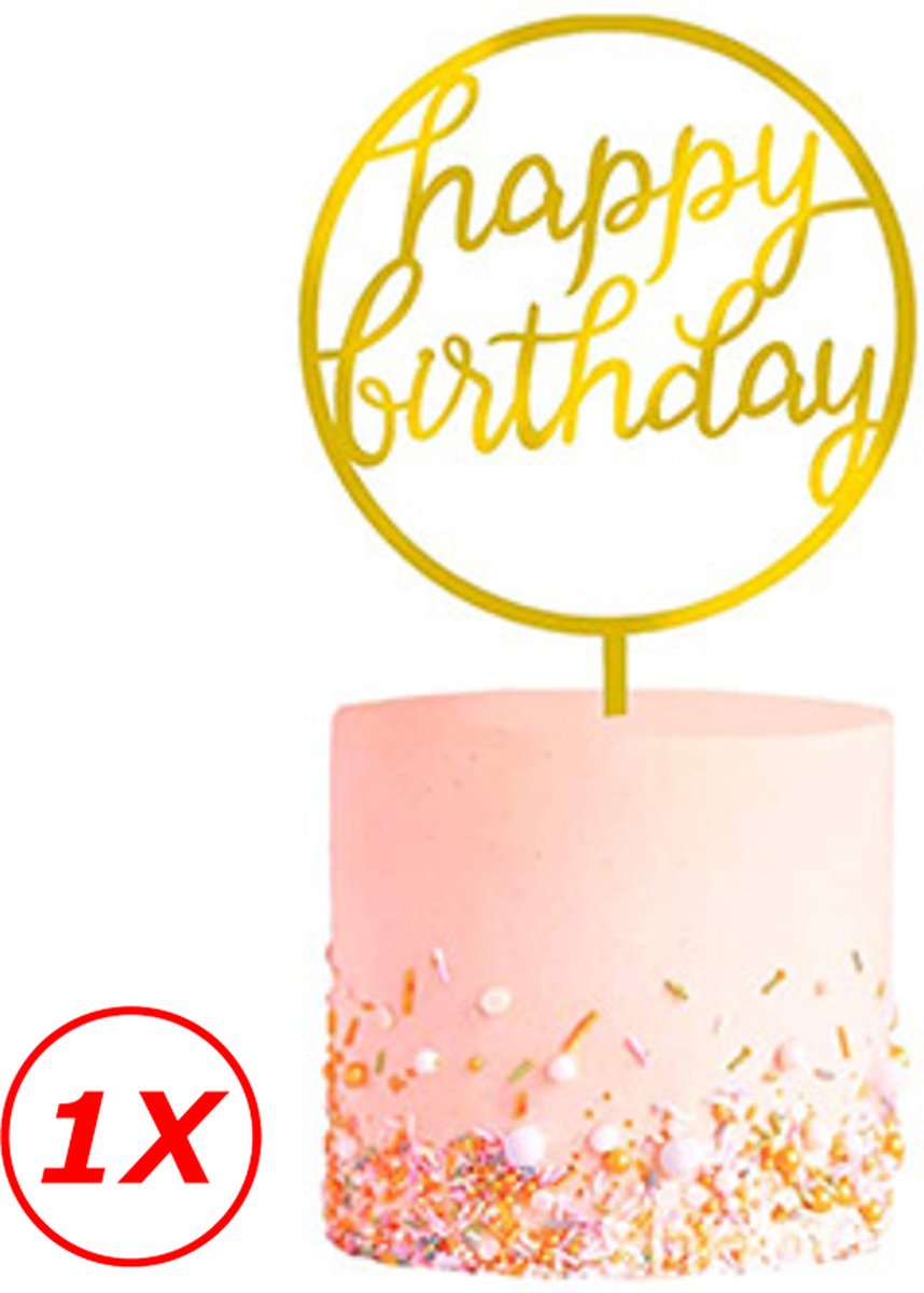 Cake Topper Happy Birthday Versiering Taarttopper Decoratie Goud Verjaardag Versiering – 1 Stuk