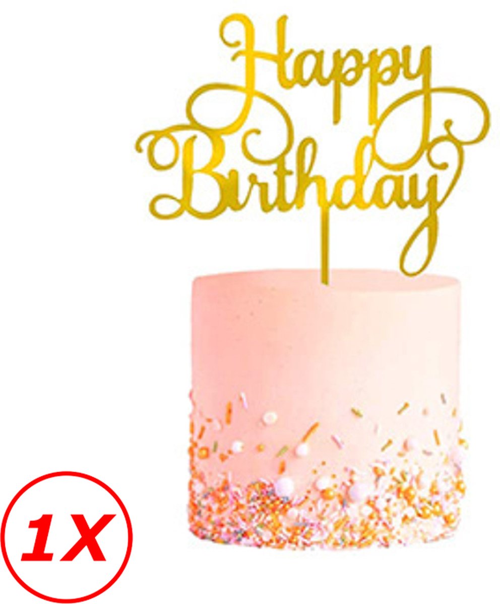 Cake Topper Happy Birthday Versiering Taarttopper Decoratie Goud Verjaardag Versiering – 1 Stuk