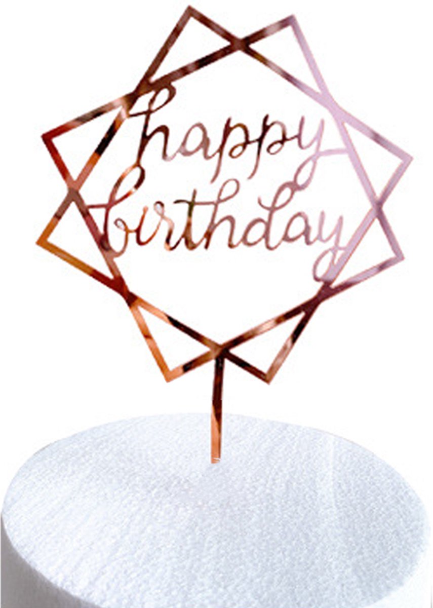 Cake Topper Happy Birthday Versiering Taarttopper Decoratie Rose Goud Verjaardag Versiering Feest Versiering  – 1 Stuk