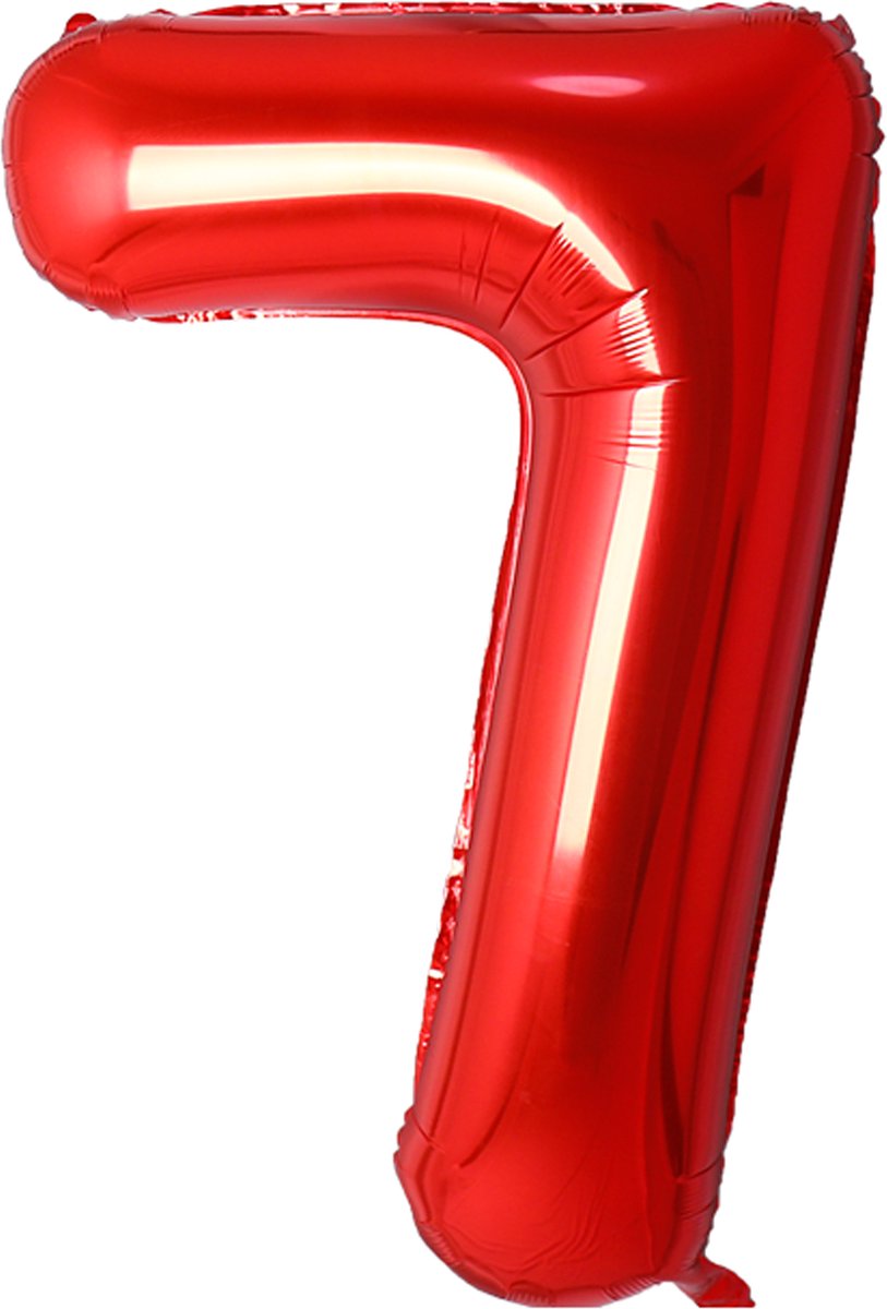 Folie Ballon Cijfer 7 Jaar Rood Verjaardag Versiering Cijfer ballonnen Feest versiering Met Rietje - 36Cm